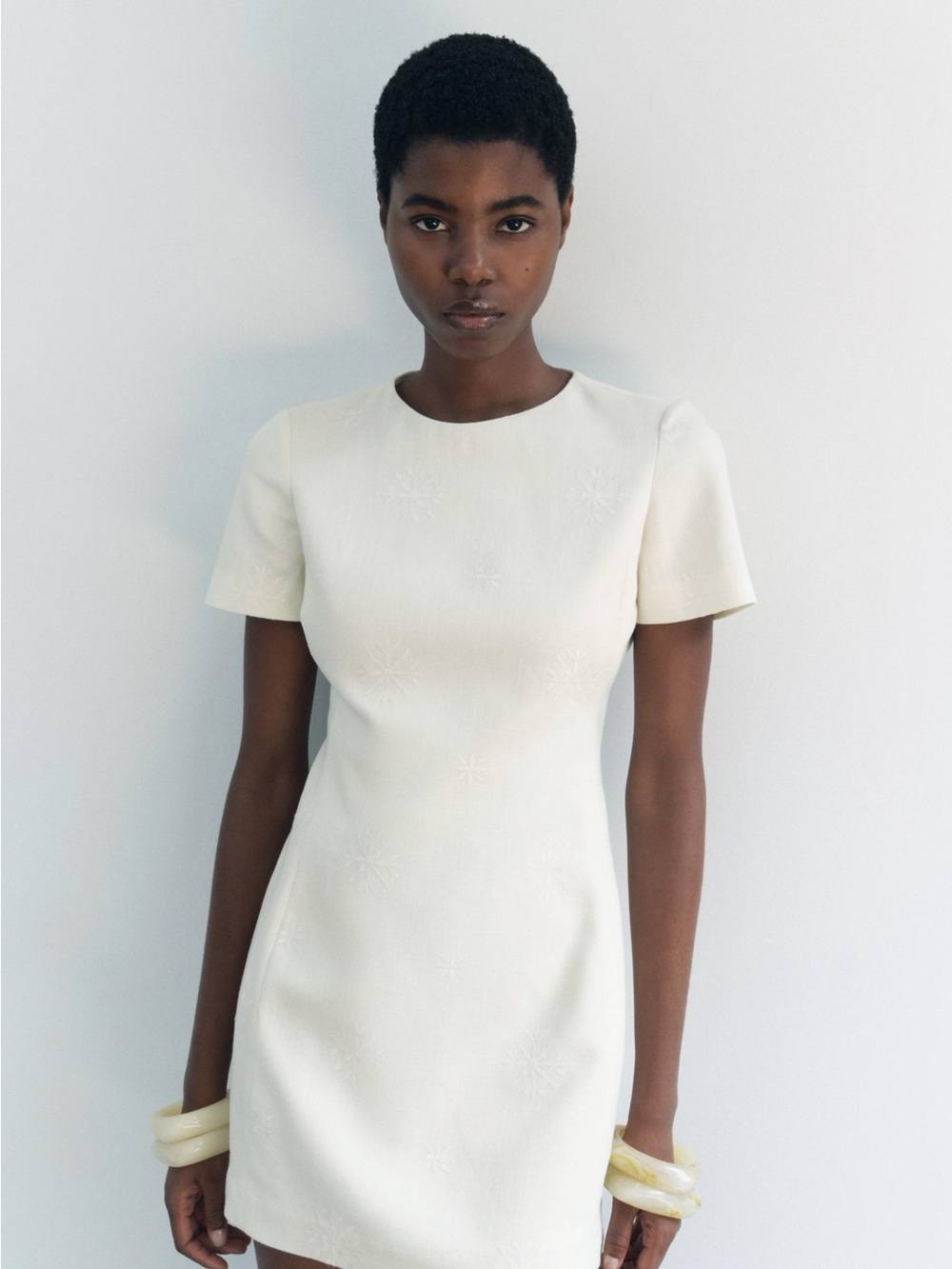 ZARA Embroidered Mini Dress ZW Collection Ecru